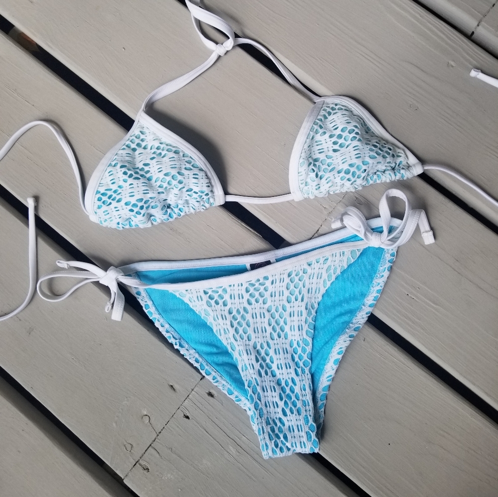 S crocheted bikini white / ocean blue